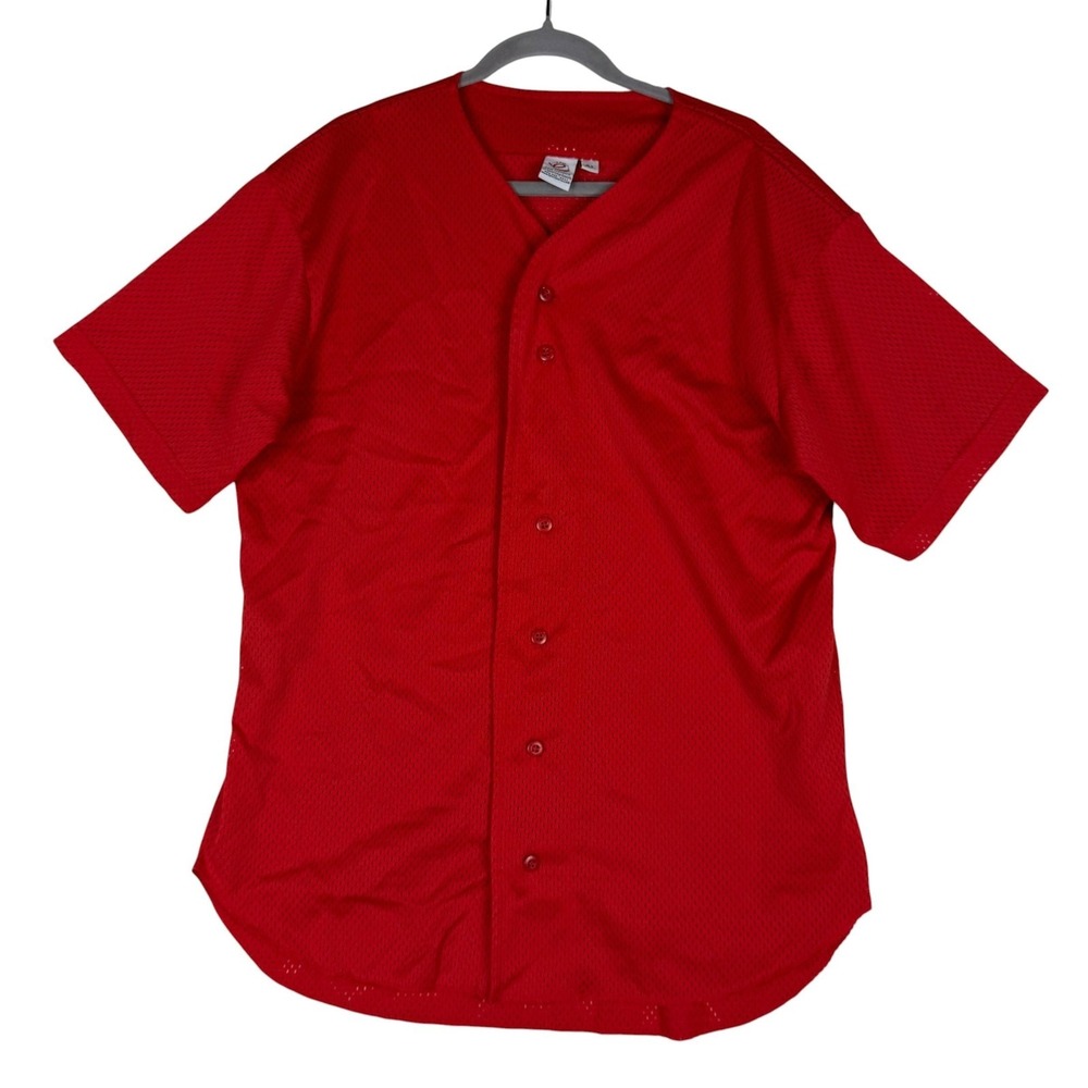Epic Sports Jersey Mens Large Red Mesh Button Front Baseball Shirt‎ Athletic